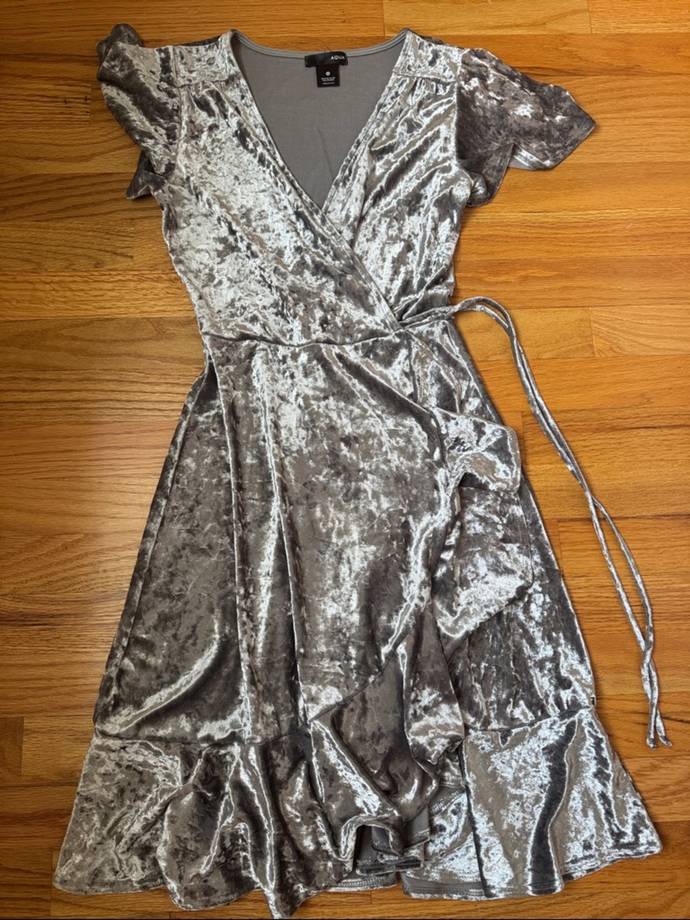 Silver Crushed Velvet Wrap Dress - Women. Size XS